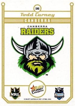 2007 Select Champions - Sketch Cards #SK6 Todd Carney Back